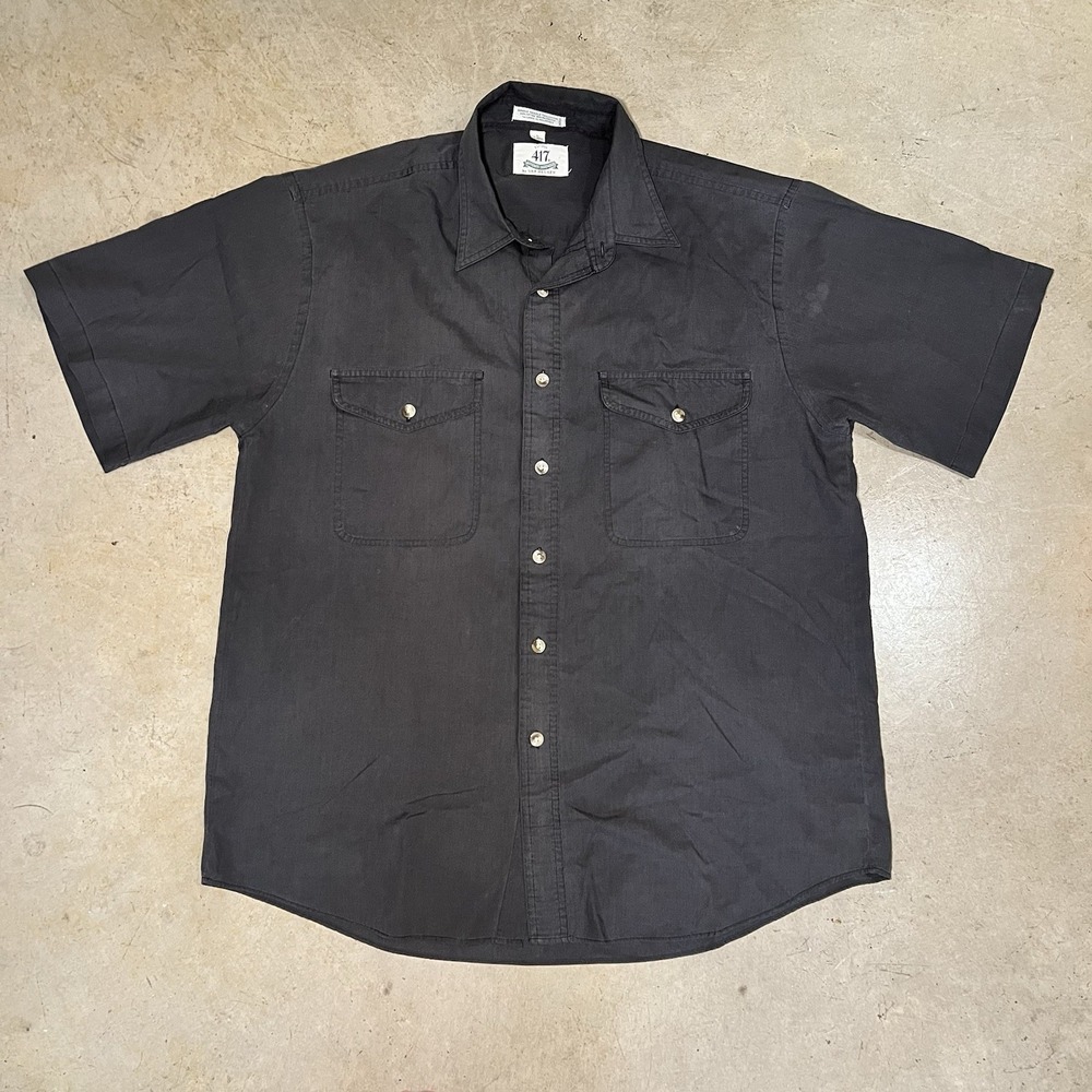 Van Heusen 417 Sportswear 90s Cotton Button Shirt Mens Large Black Short Sleeve